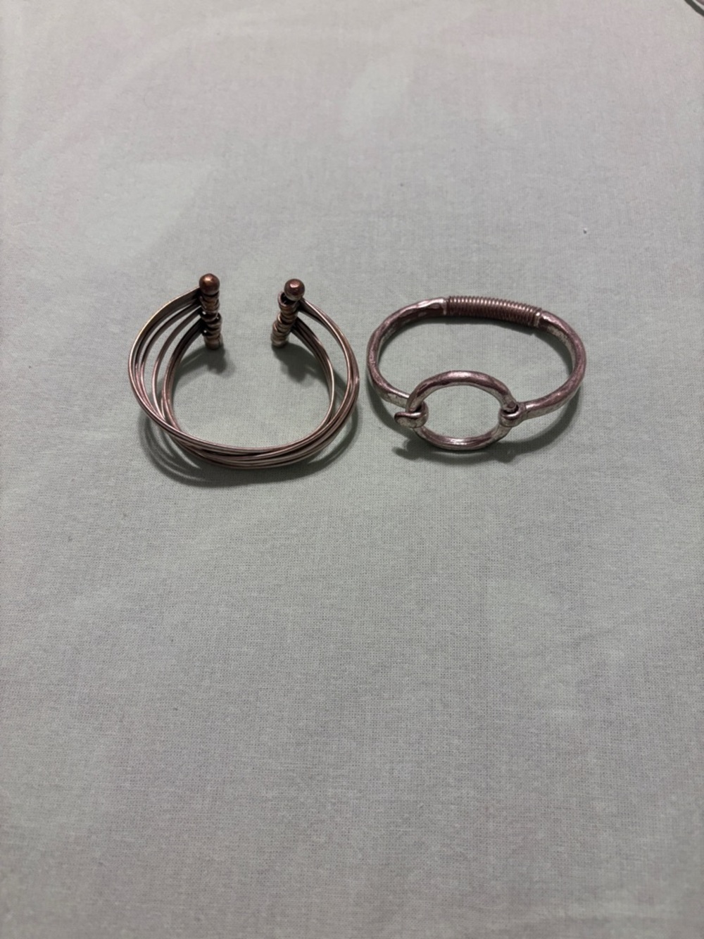 Handcrafted Copper-Tone Women's Bracelet Duo - Rustic Open Cuff & Loop Bangle